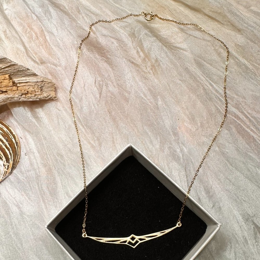 Gold Geometric Pheonix Wing Necklace - Picture 2 of 2
